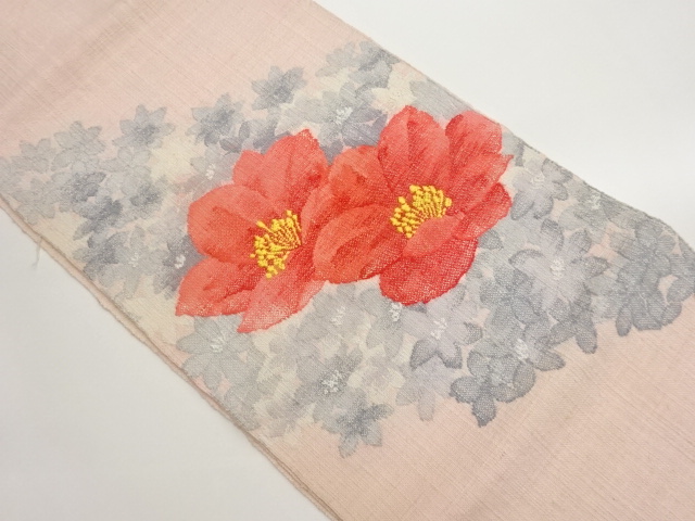 手織り真綿紬花尽くし模様織出し名古屋帯